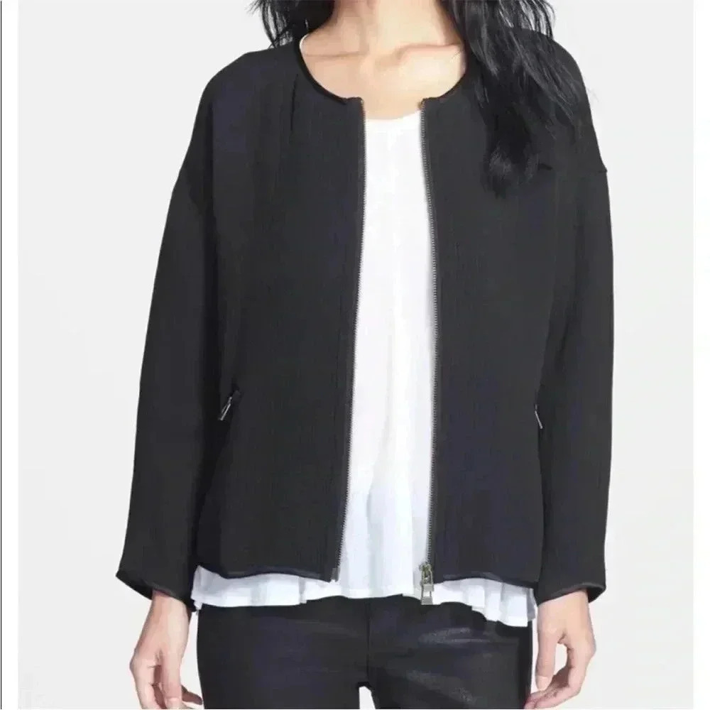 Eileen Fisher Black Textured Zip Jacket